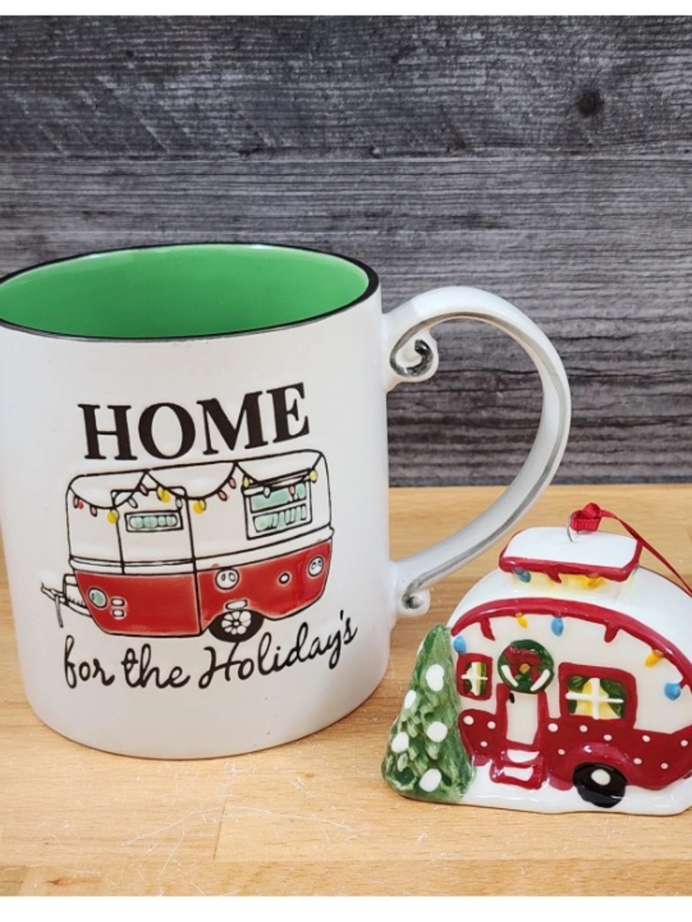 Spectrum Christmas RV CAMP Mug & Matching Ornament Holiday Gift Box Set Blue NWT